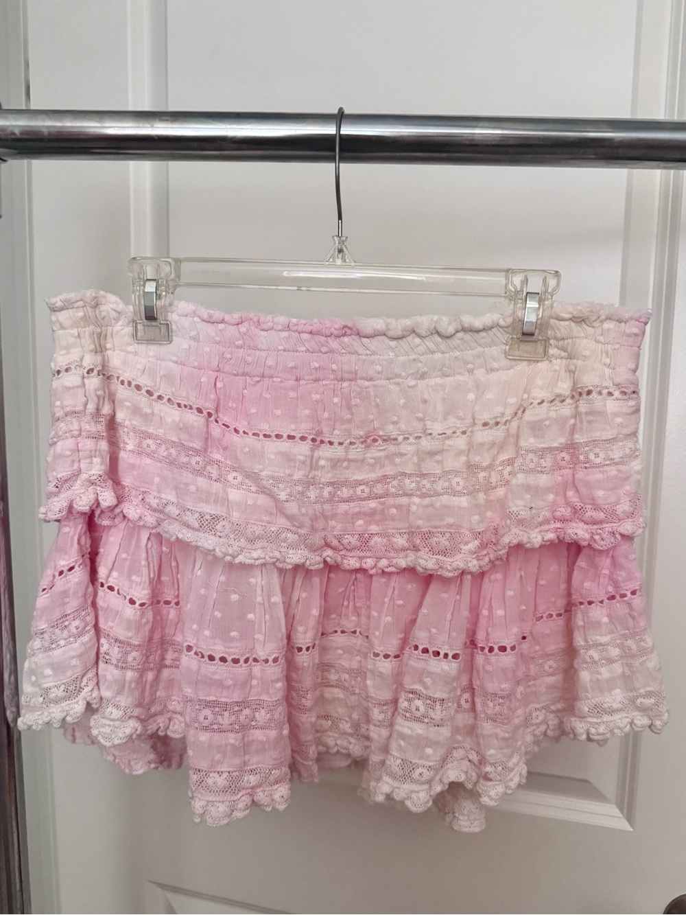 LoveShackFancy Ruffle Mini Skirt - PLUMERIA PINK HAND DYE size M